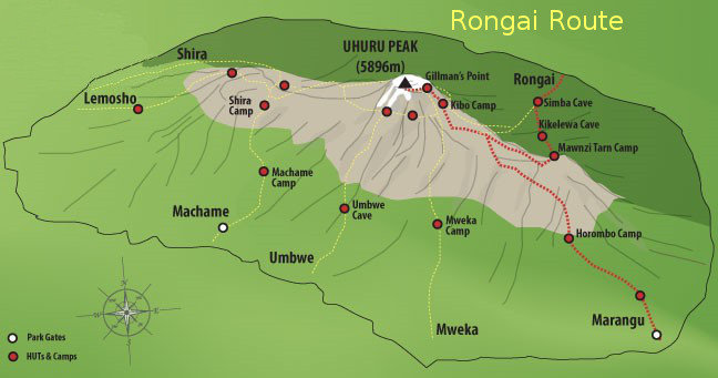 Ark Adventures Rongai Route Map